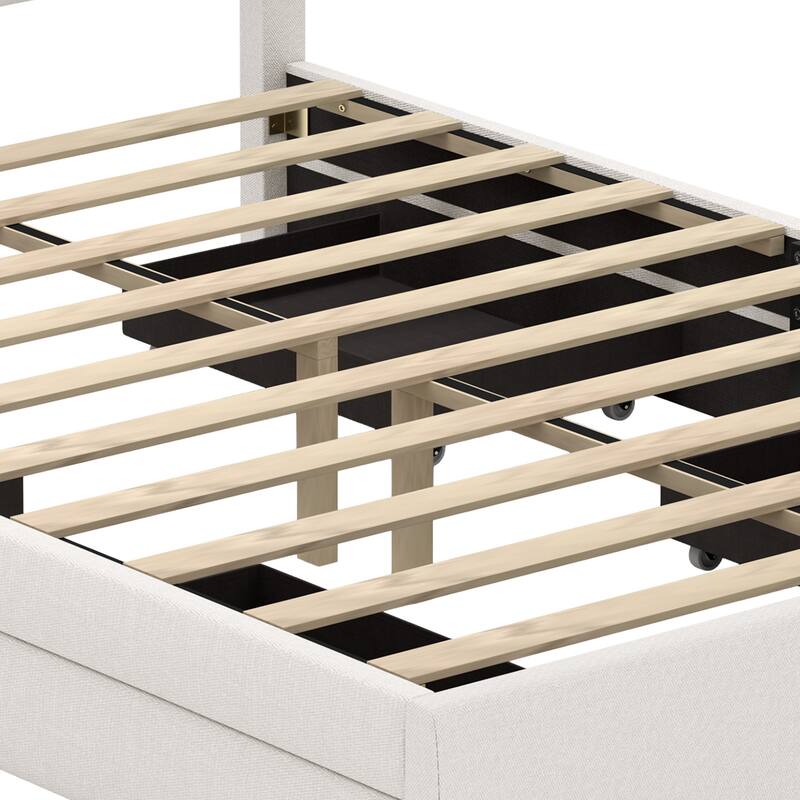 Moasis Velvet/Linen Upholstered Bedframe with Adjustable Headboard and 4 Storage Drawers