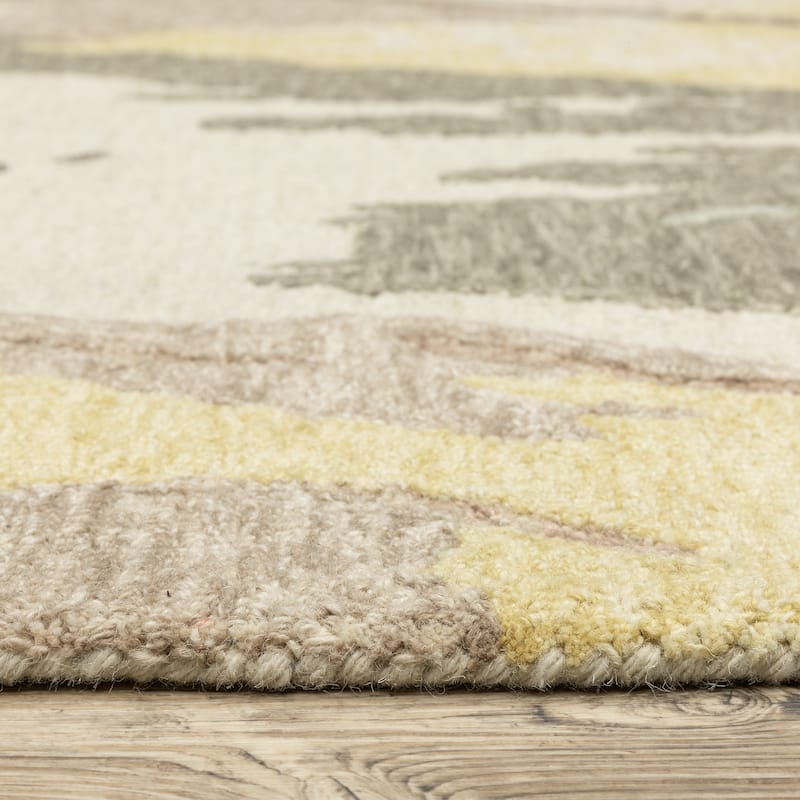 Style Haven Kitt Handmade Wool Abstract Elements Beige/ Yellow Rug