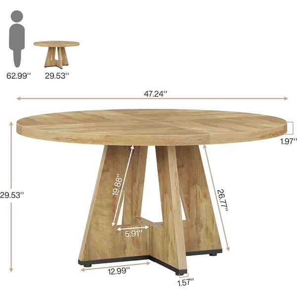 dimension image slide 11 of 12, 47" Round Dining Table, Wood Top Kitchen Table for Dining/Living Room
