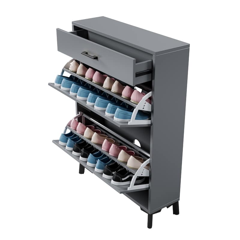 Shoe Storage Cabinet for Entryway, Free Standing Shoe Organizer with 2 Flip Drawers