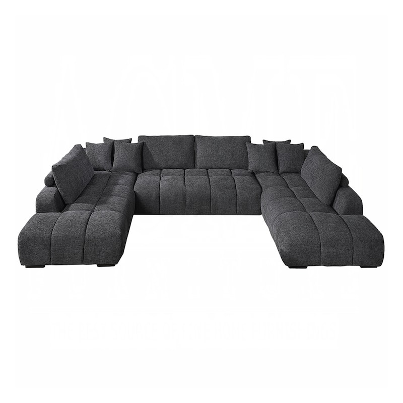 Chenille Upholstered Sectional Sofa with 6 Pillows in Gray - Gray - Symmetrical