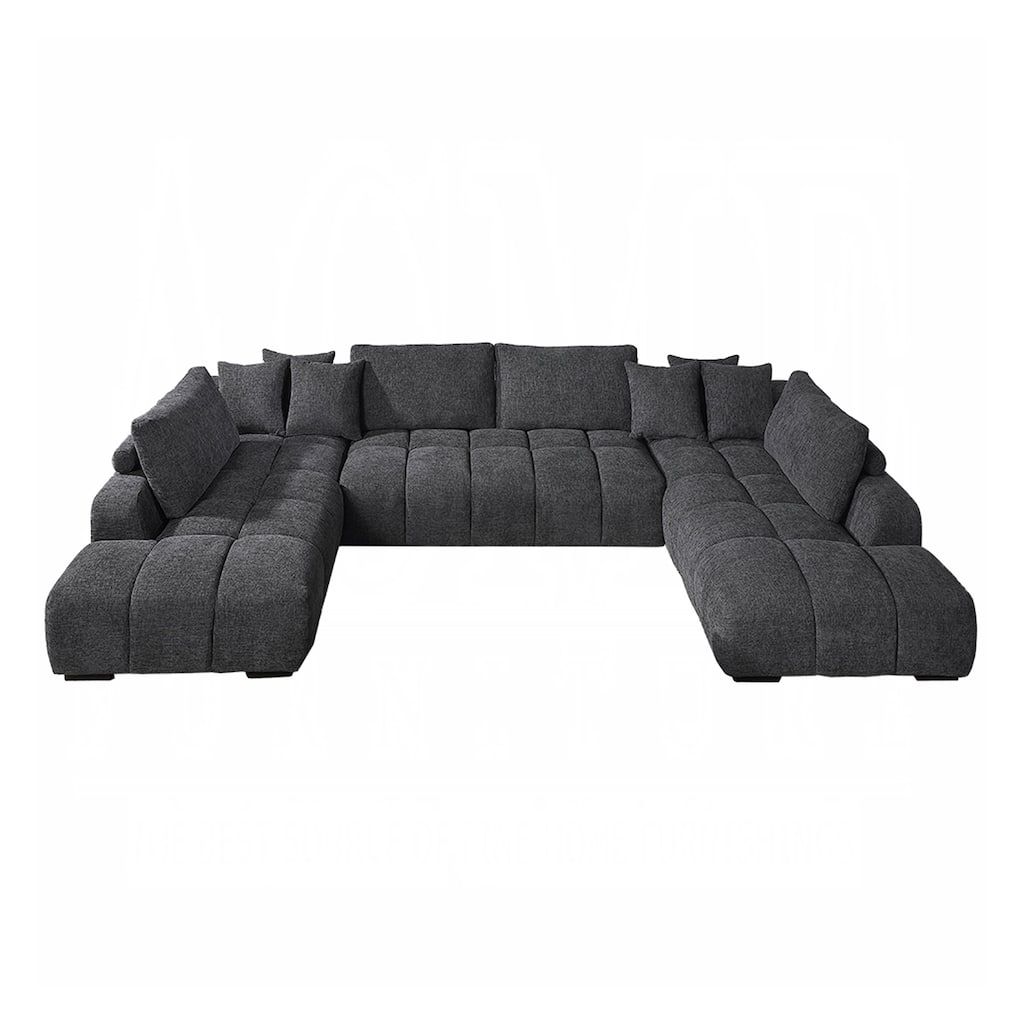 Chenille Upholstered Sectional Sofa with 6 Pillows in Gray