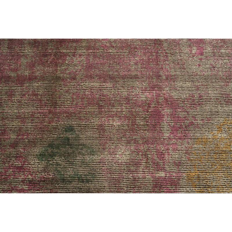 Hand Knotted Oriental Viscose Silk Carpet Modern Abstract Pink Abstract Area Rug - 8' 7'' X 6' 10''