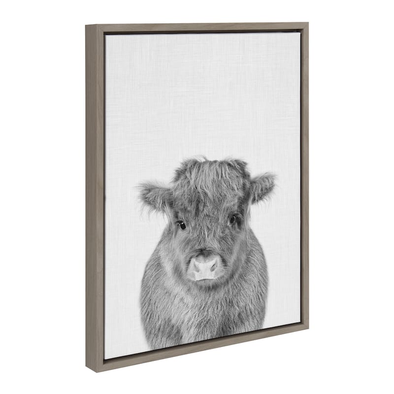 Kate and Laurel Sylvie Baby Cow Framed Canvas by Simon Te Tai - 18x24 - Plastic - Grey