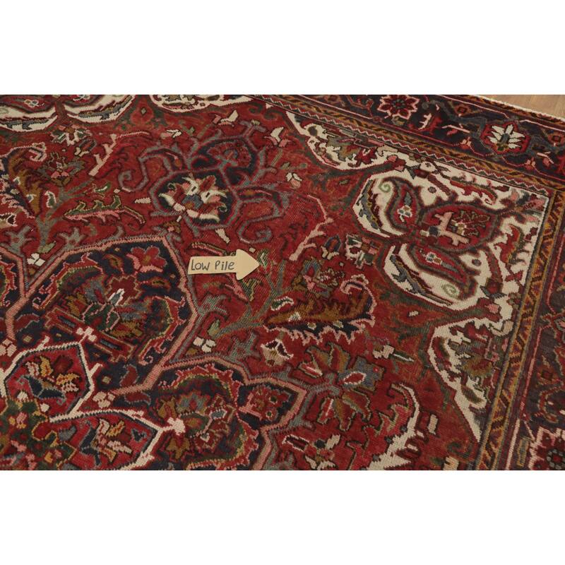 Hand Knotted Oriental 100% Wool Carpet Traditional Floral Red Heriz Area Rug - 10' 10'' X 8' 8''