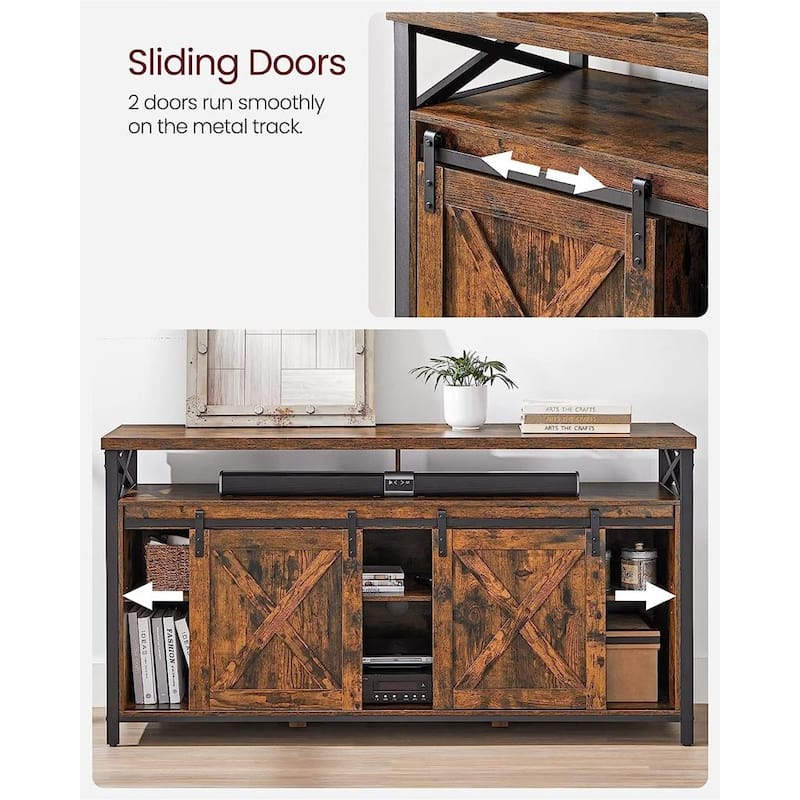 Black Wood Storage TV Stand for 65 Inch TV with Cabinets and Shelves - 57.9”L x 15.7”W x 29.9”H