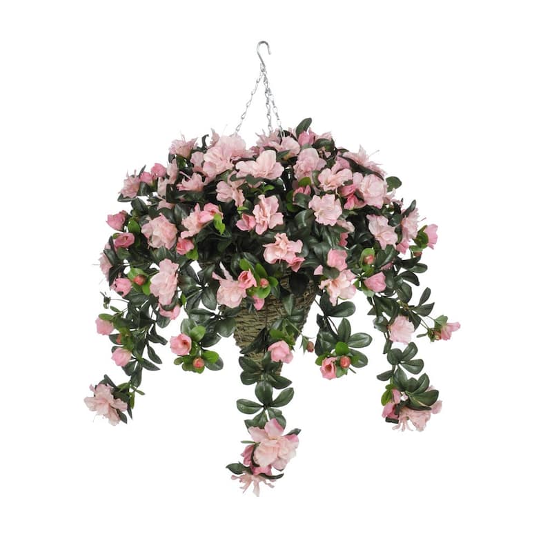 Faux Pink Azalea Hanging Basket