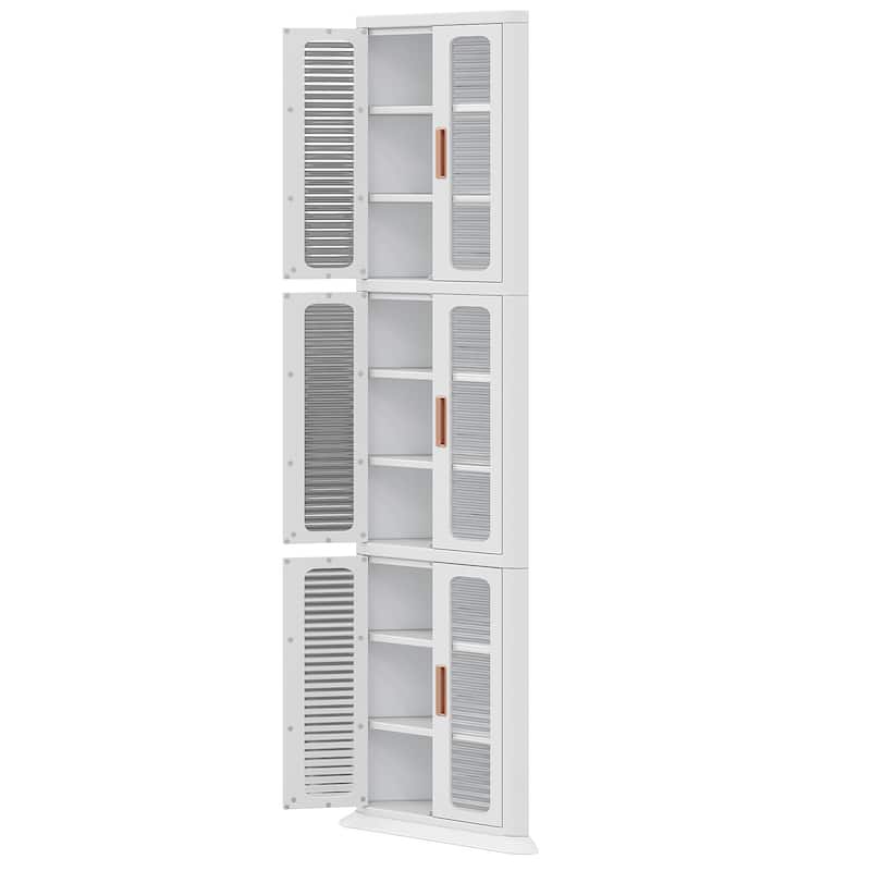 VECELO White 3-Tier Corner Storage Bins Triangle Organizer Bathroom Storage Cabinet with 9 Storage Shelf