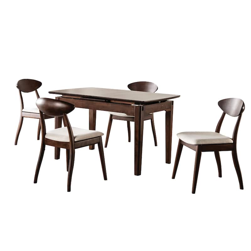 Furniture of America Abigail VIII Mid-Century Modern 5-Piece Rich Walnut Solid Wood 64-inch Extendable Dining Set