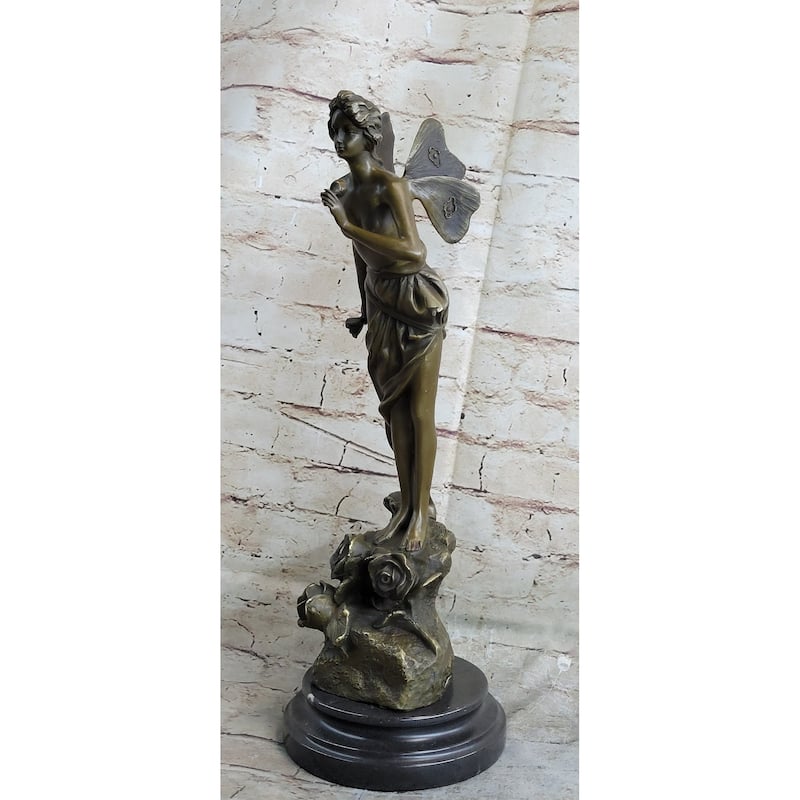 Signed: Villanis, Bronze Art Nouveau Fairy Sculpture Figure Hot Cast Figurine