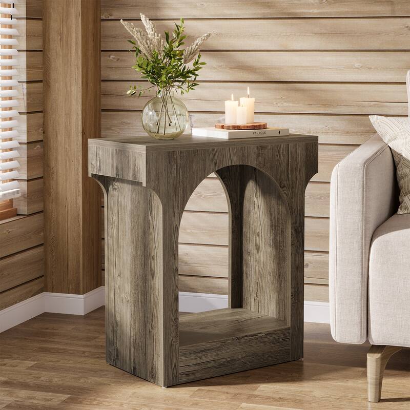 Wood End Side Table with Storage Space - Grey-1Piece