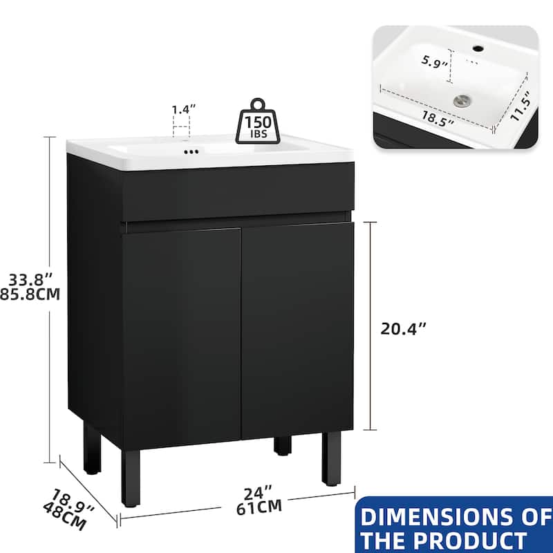 Moasis 16''/24''/36" Freestanding Single Bathroom Vanity with Ceramic Basin