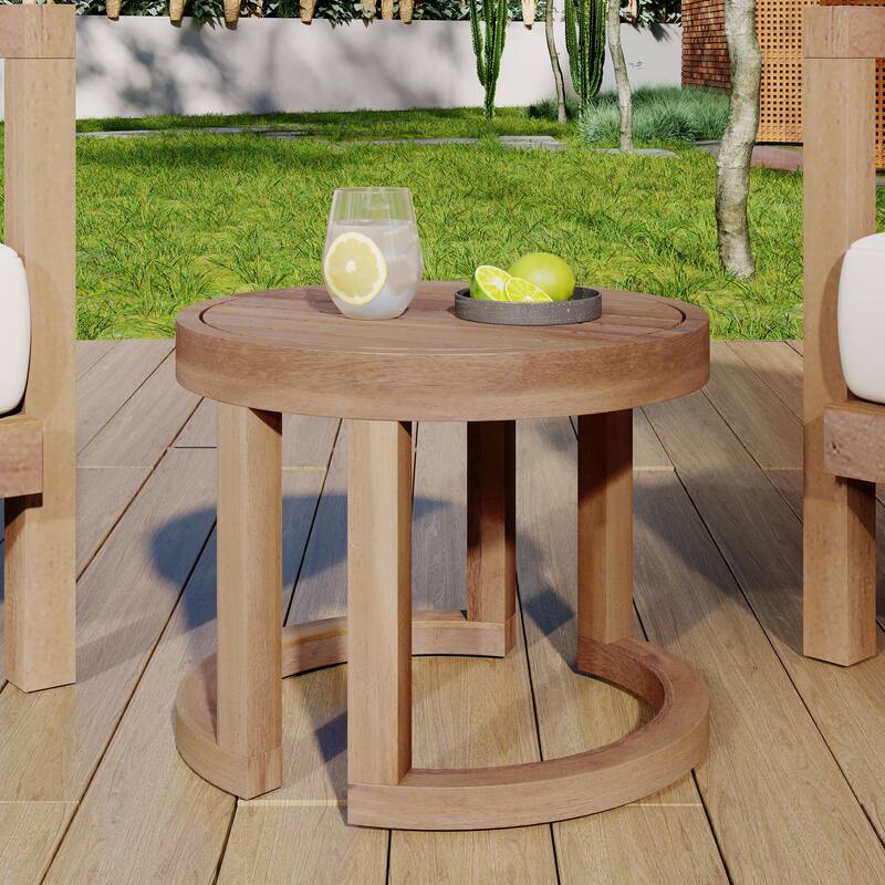 Roomfitters Outdoor Acacia Wood Side Table, Solid Wood Patio Table for Pool, Porch, or Garden, Brown Wash Finish