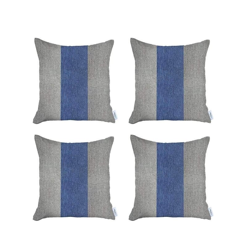 HomeRoots Set Of Four 18" X 18" Grey And Blue Geometric Zippered Handmade Polyester Throw Pillow
