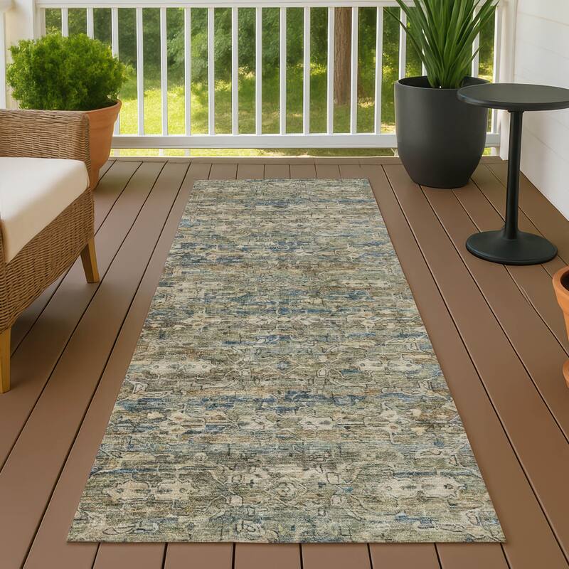 Machine Washable Indoor/ Outdoor Traditional Harmony Chantille Rug - Aloe - 2'3" x 7'6"