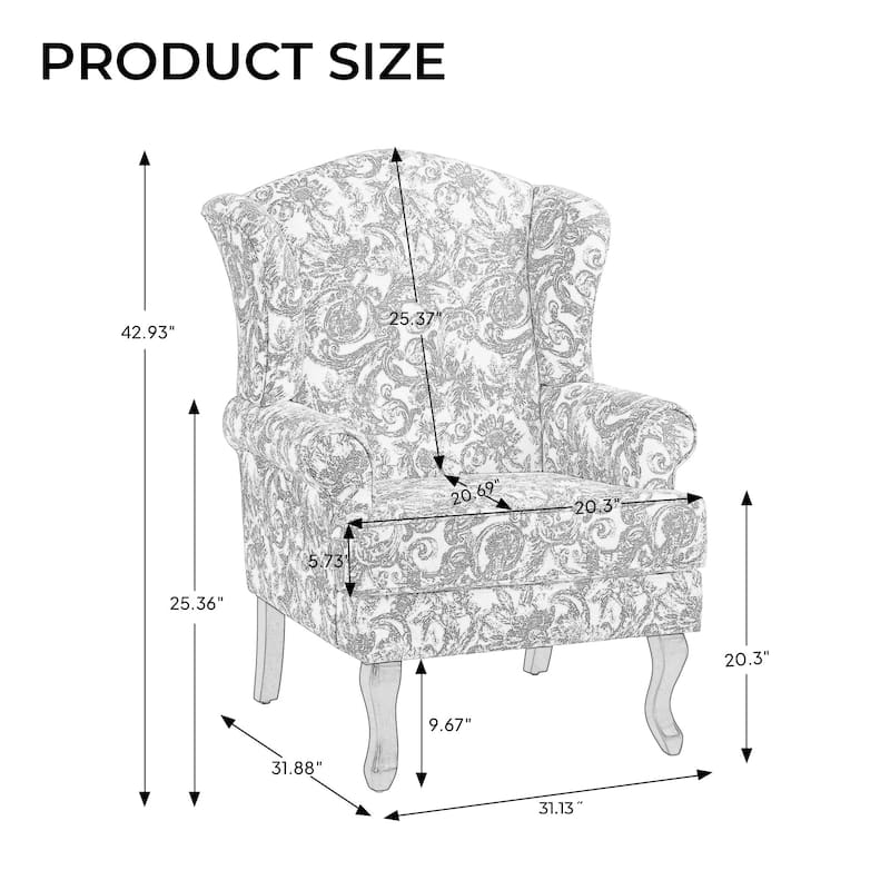 Elegant Living Room Wing Back Arm Chair Upholstered Accent Chair