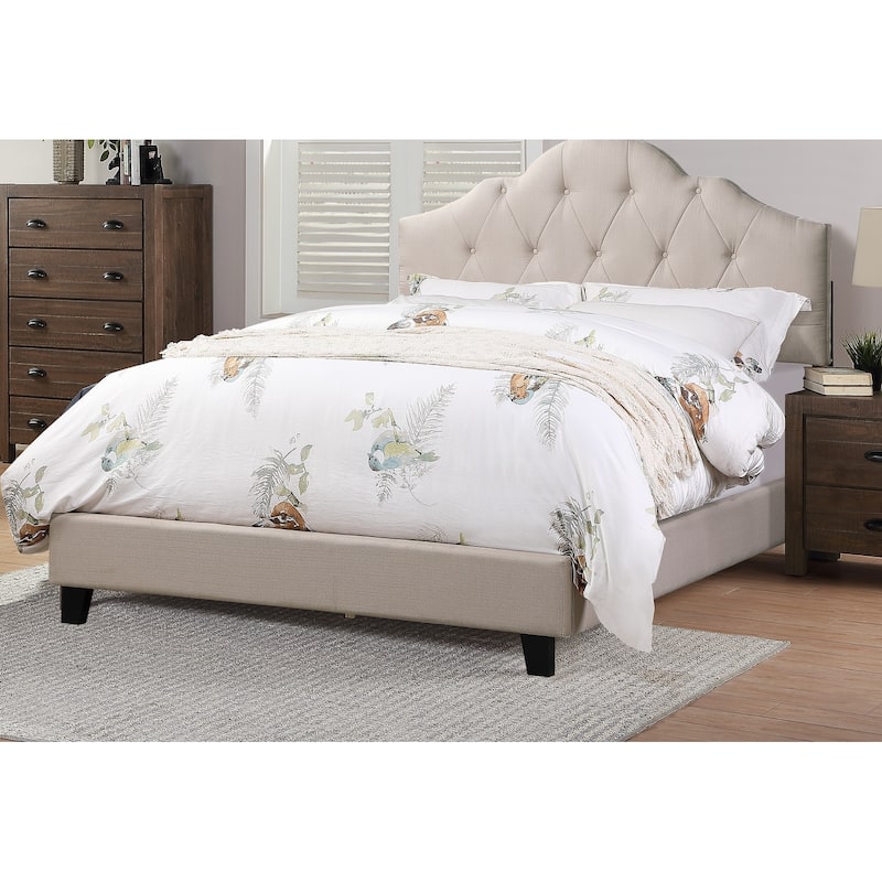 Queen Size Polyfiber Upholstered Platform Bed with Adjustable Arch Headboard and Button Tufting