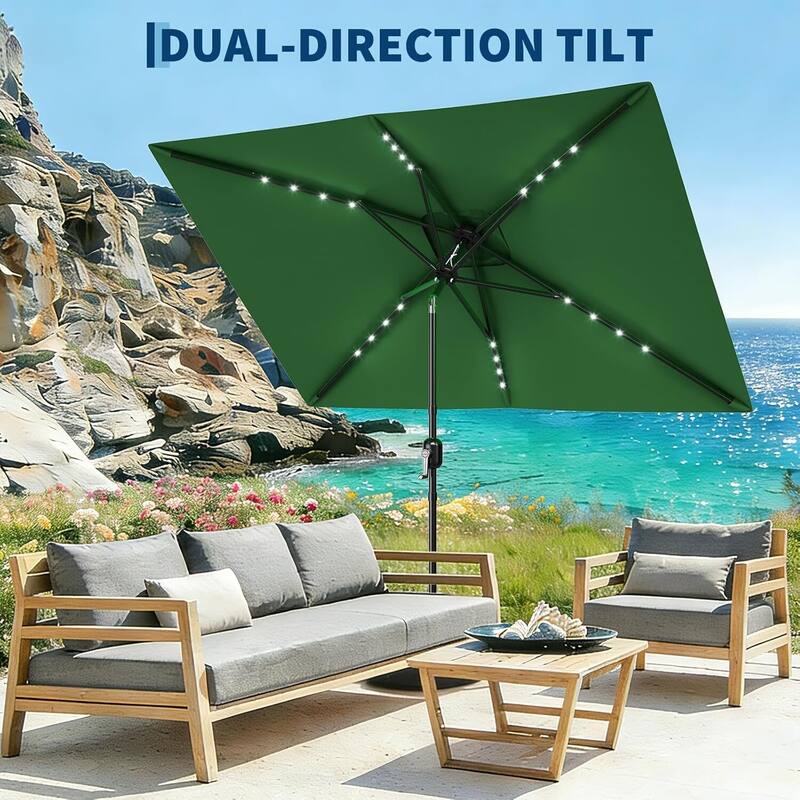 10' x 6.5' Solar Patio Umbrella with Crank and Push Button Tilt for Garden, Deck, Lawn, Pool with Lights (No Base)