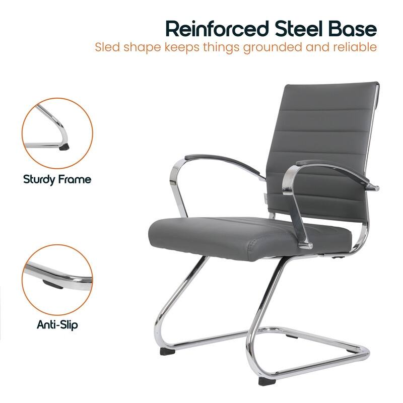 Benmar Series Mid Back Modern Leather Office Executive Desk Chair, Ergonomic Seating with Stainless Steel Sled Base