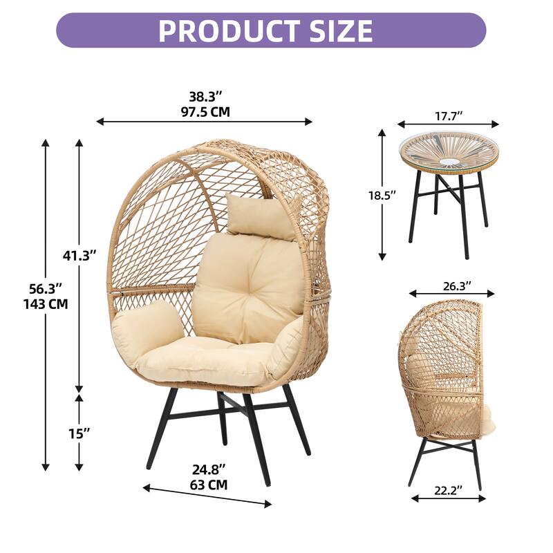 Wicker Egg Chair Set with Stand Comfortable Cushions and a Coffee Table