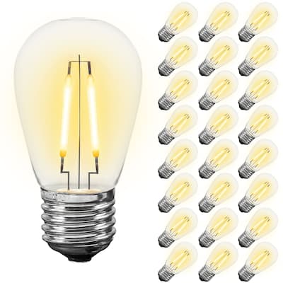 25 Pack LED S14 Outdoor Patio Edison Replacement Bulbs, 2 Filament Warm White, E26 Base