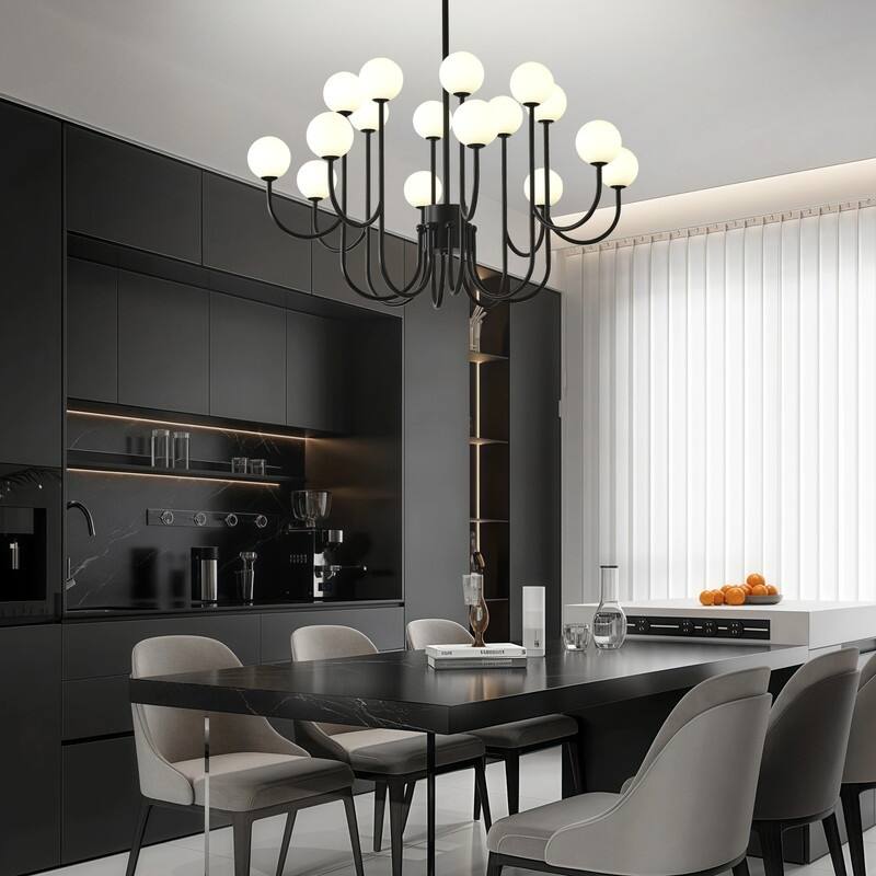 Modern Sputnik Chandelier Linear Chandeliers with Frosted Glass Globe - 16 lights - 36.6 in