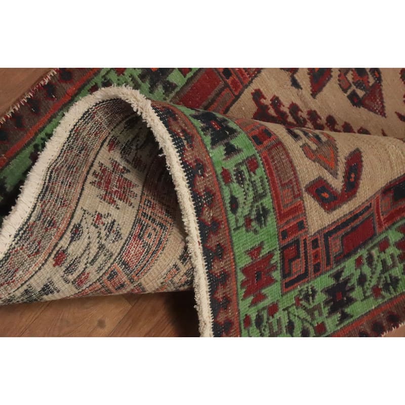Hand Knotted Oriental 100% Wool Carpet Traditional Tribal Beige & Ivories Ardebil Runner Rug - 10' 5'' X 3' 1''