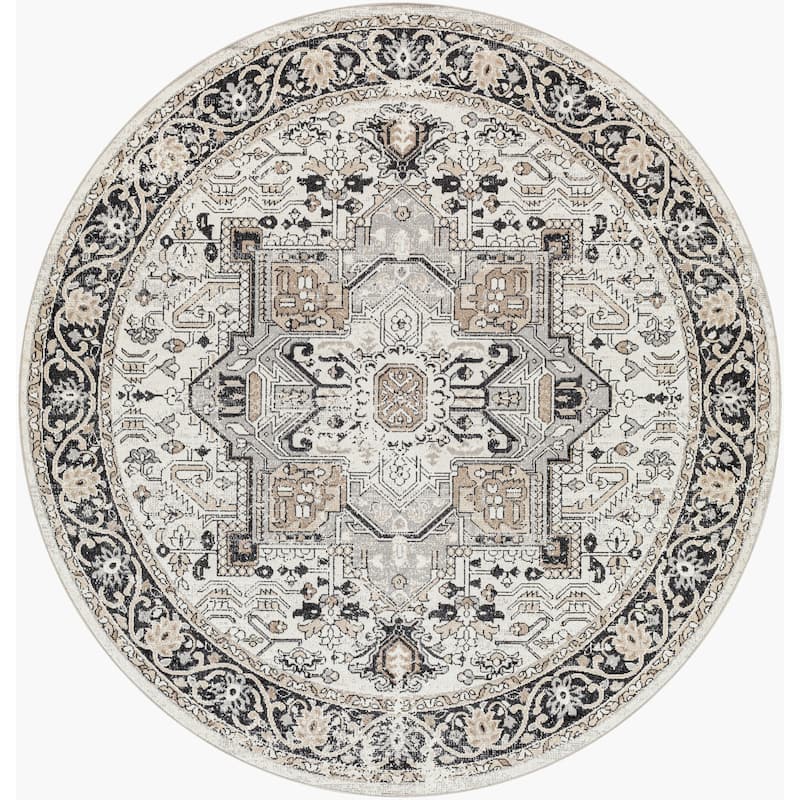Livabliss Lavadora Traditional Washable Area Rug - Grey - 6'7" x 6'7" Round