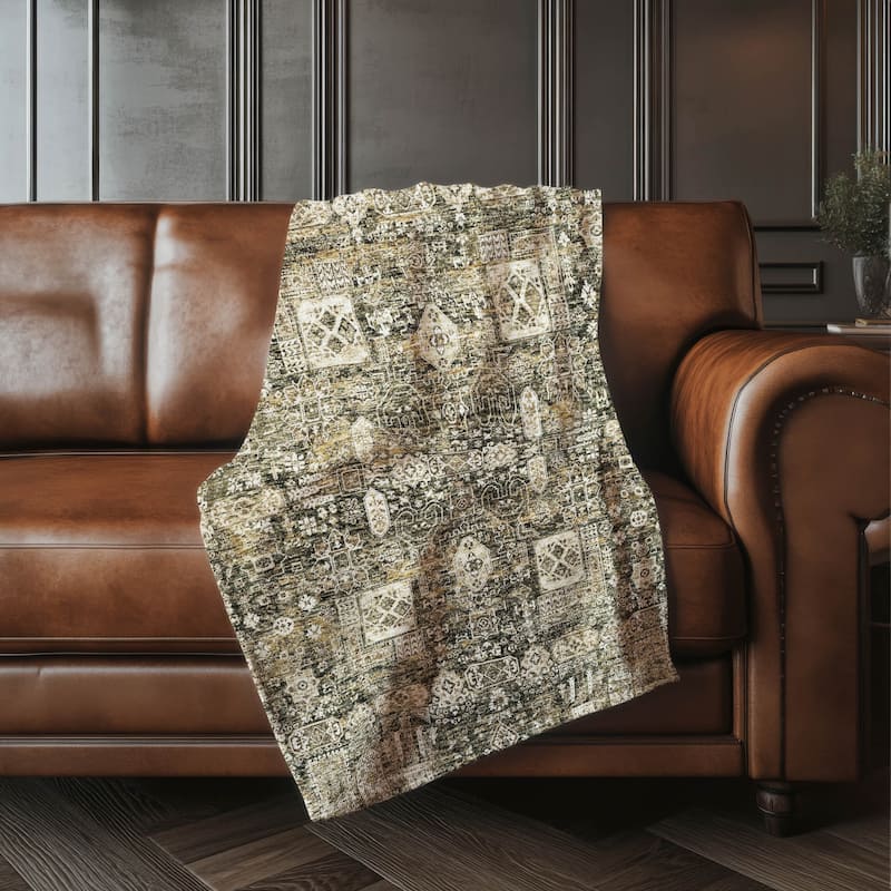 Premium Machine Washable Persian Panel Sherpa Throw Blanket - Coffee - 4'2" x 5'10"