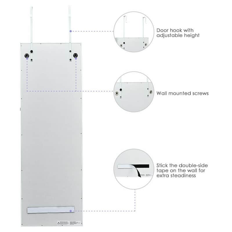 Lockable Wall Mount Mirrored Jewelry Cabinet with LED Lights - White - 14.6" x 3.8" x 43.3" (L x W x H)