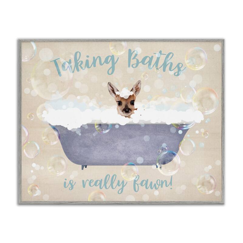 Stupell Taking Baths Is Fawn Framed Giclee Art Design By Susan Arnot - 30 x 24 - Grey