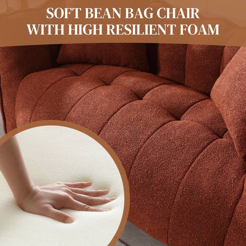 Ouyessir Upholstered Chenille Fabric Bean Bag Sofa Chair with 2 Pillows