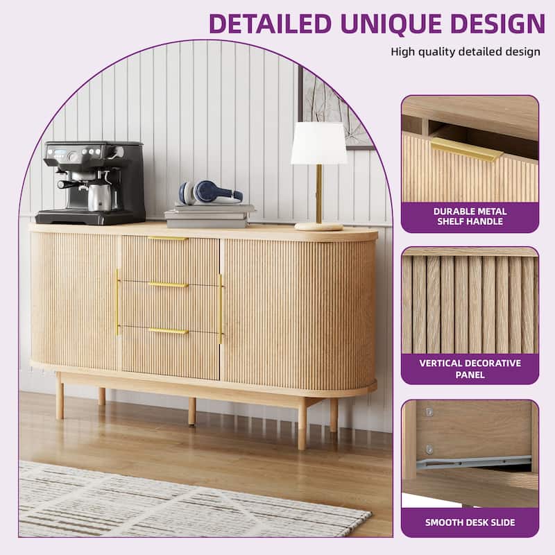 Moasis Mid-Century Modern Fluted Sideboard Buffet Cabinet with Sliding Doors and Drawers