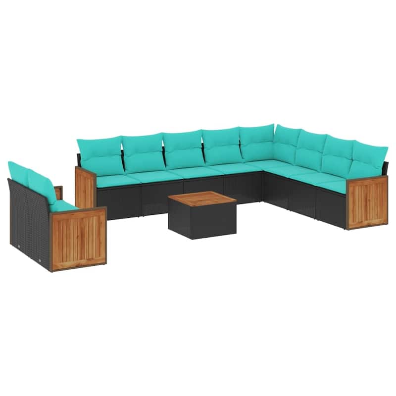vidaXL 10 Piece Patio Sofa Set with Cushions Black Poly Rattan