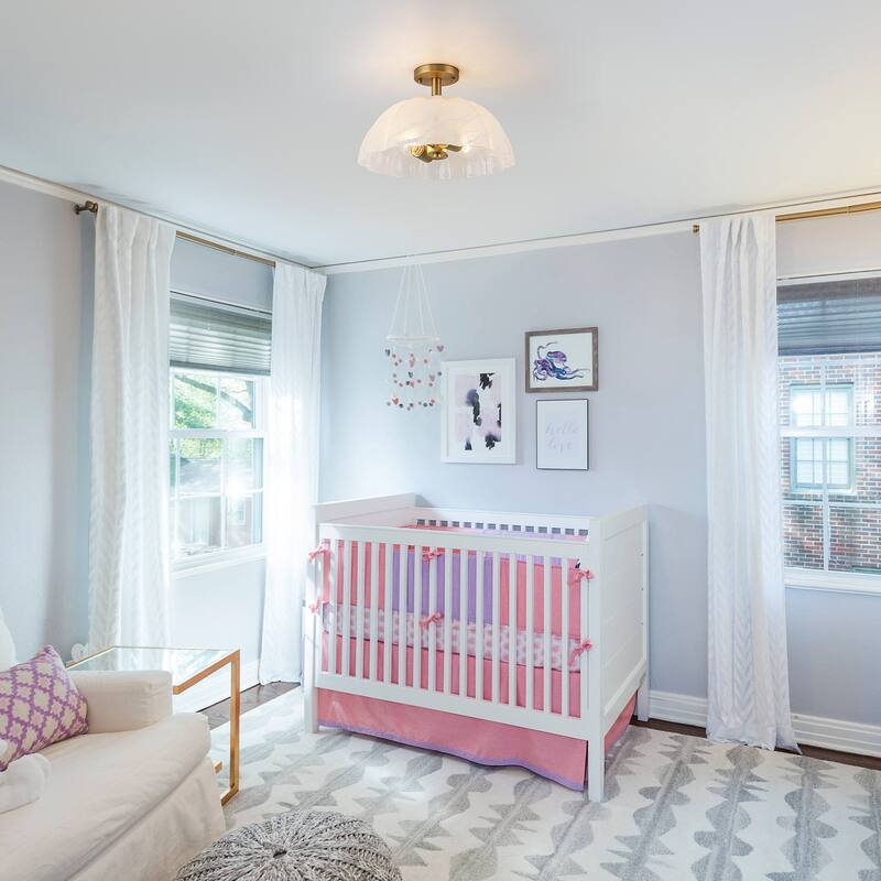 2-Light Cloudy Glass Semi Flush Mount