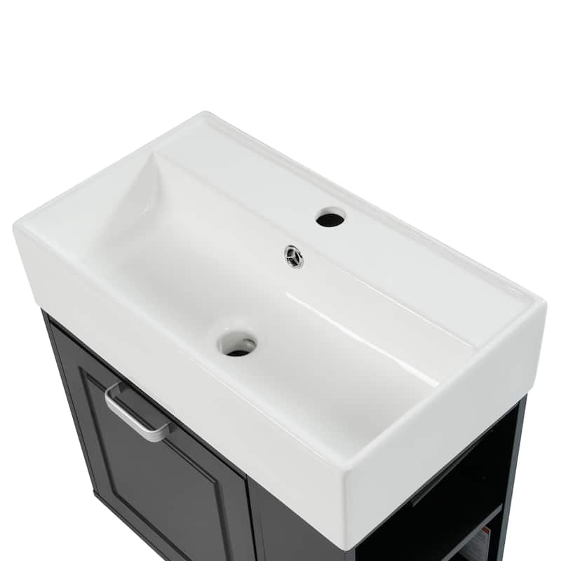 21.8" Floating Bathroom Vanity Cabinet with Ceramic Sink & Toilet Paper Holder for Small Space
