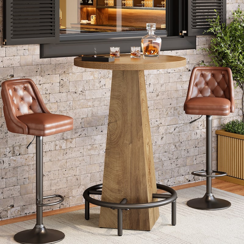 Home Bar Unit, High Round Bar Table with Footrest for Pub, Dining Room, Kitchen - 23.62" L x 23.62" W x 37.4" H
