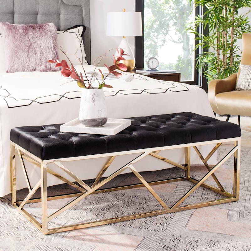 SAFAVIEH Nolie Black/ Gold Tufted Rectangular Bench - 48.5" x 20.3" x 18" - 49Wx20Dx18H - Black