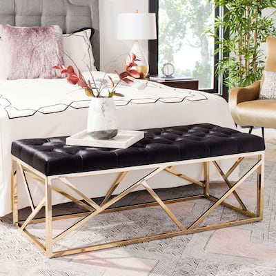 SAFAVIEH Nolie Black/ Gold Tufted Rectangular Bench - 48.5" x 20.3" x 18" - 49Wx20Dx18H
