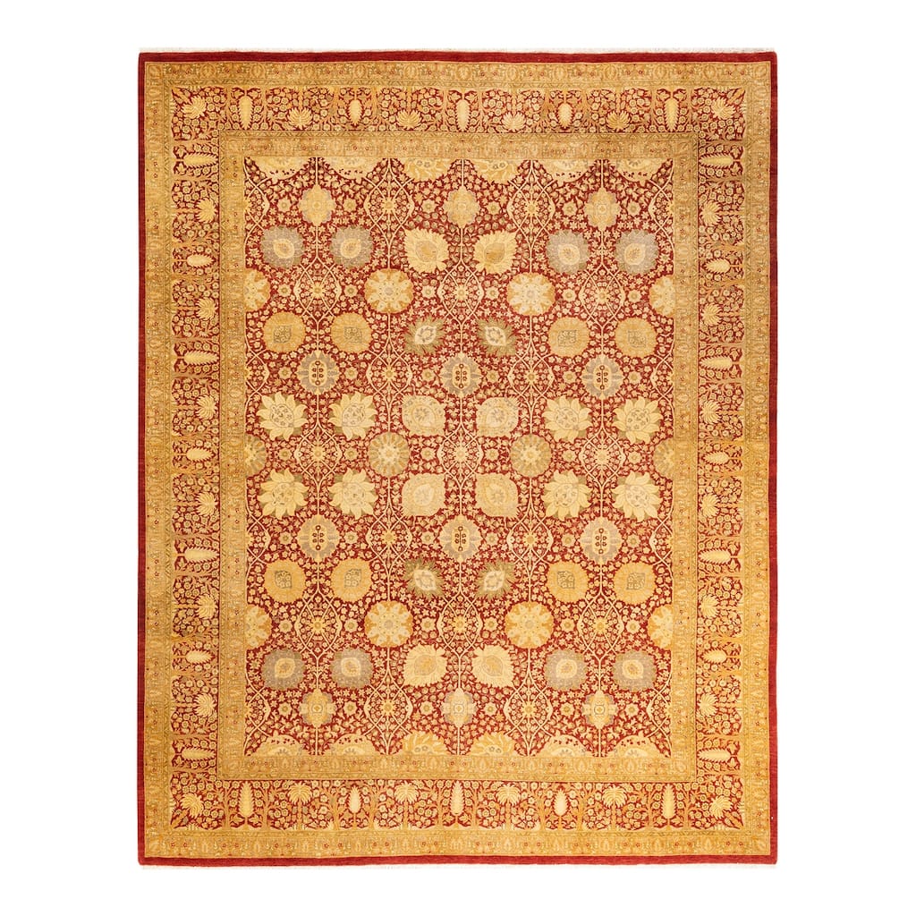 Overton Handknotted Wool Traditional Oriental Orange Area Rug - 8' x 10'