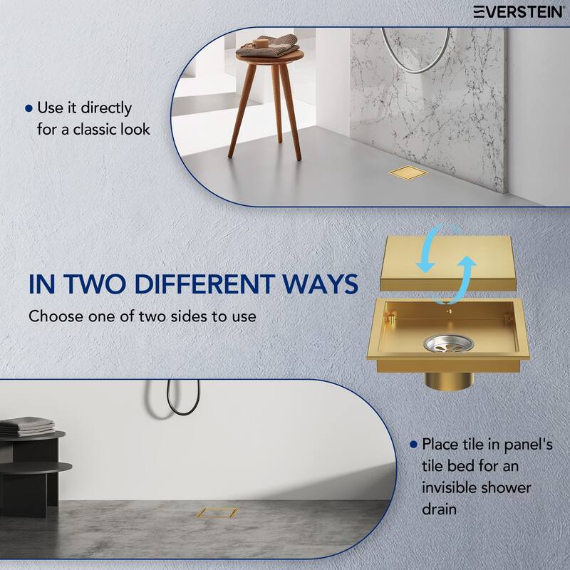 6"x6" Stainless Steel Square Shower Drain With Drain Cover