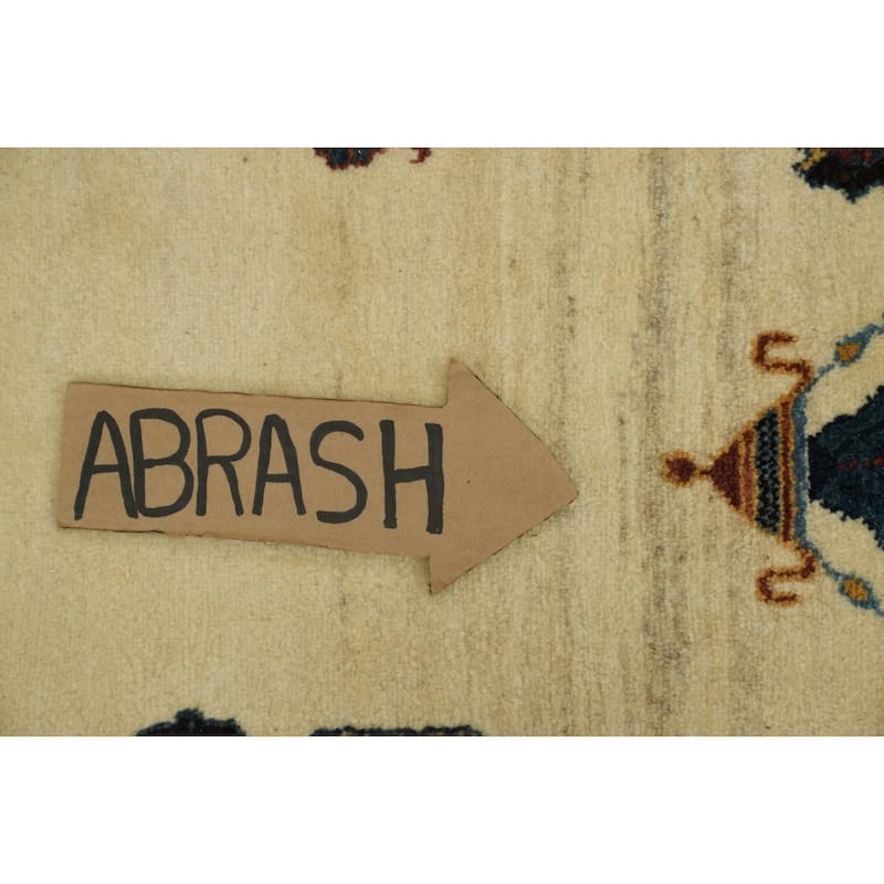 Hand Knotted Oriental 100% Wool Carpet Tribal All-Over Beige & Ivories Gabbeh Area Rug - 6' 3'' X 4' 7''