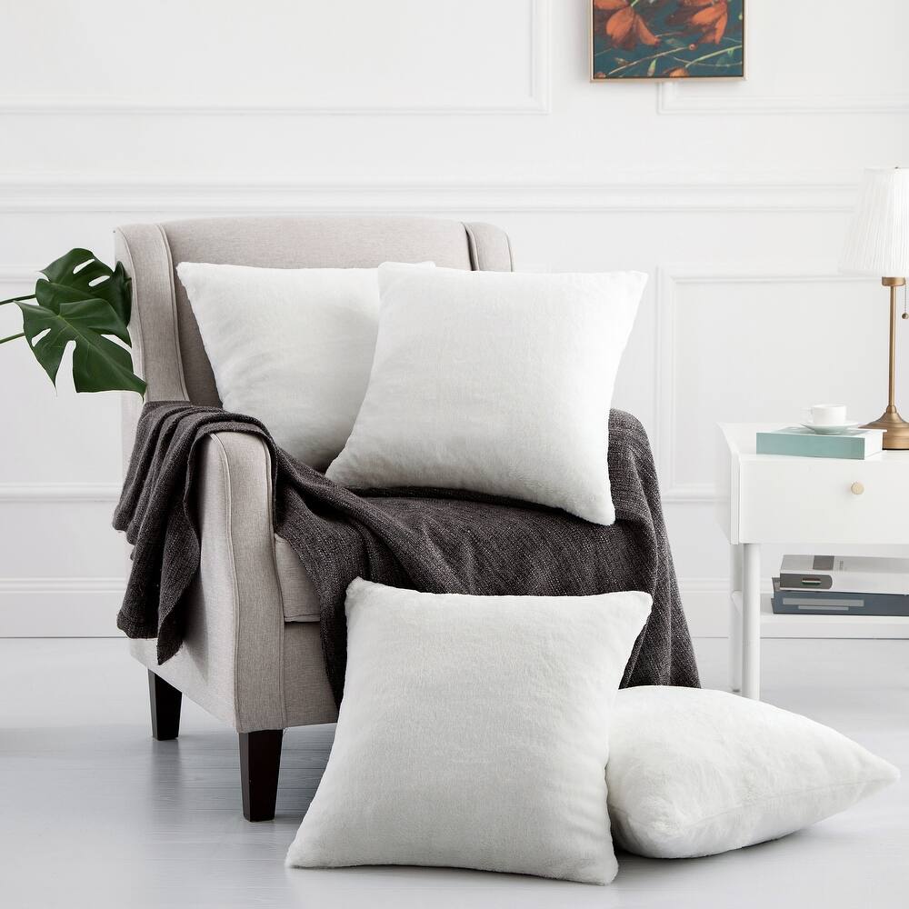 Decorative Rabbit Fauxfur Square Pillow Covers 4 Piece, NO INSERT