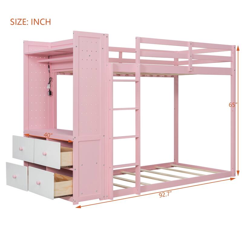Twin Bunk Bed with Storage, Shelves, and LED Light Strip by Harper&Bright Designs