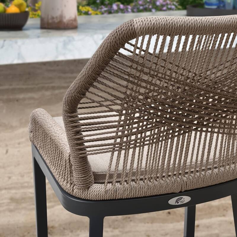 PURPLE LEAF Bar Stools Set of 4 Outdoor Bar Height Metal Stools Modern Wicker Rattan Barstools with Back Aluminum