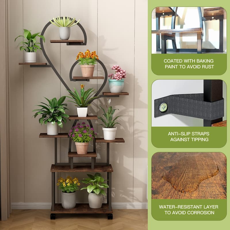 Plant Stand with Grow Lights, Tiered Indoor Plant Shelf, Metal Plant Flower Holder Stand, S-Shaped Plant Rack for Home, Patio