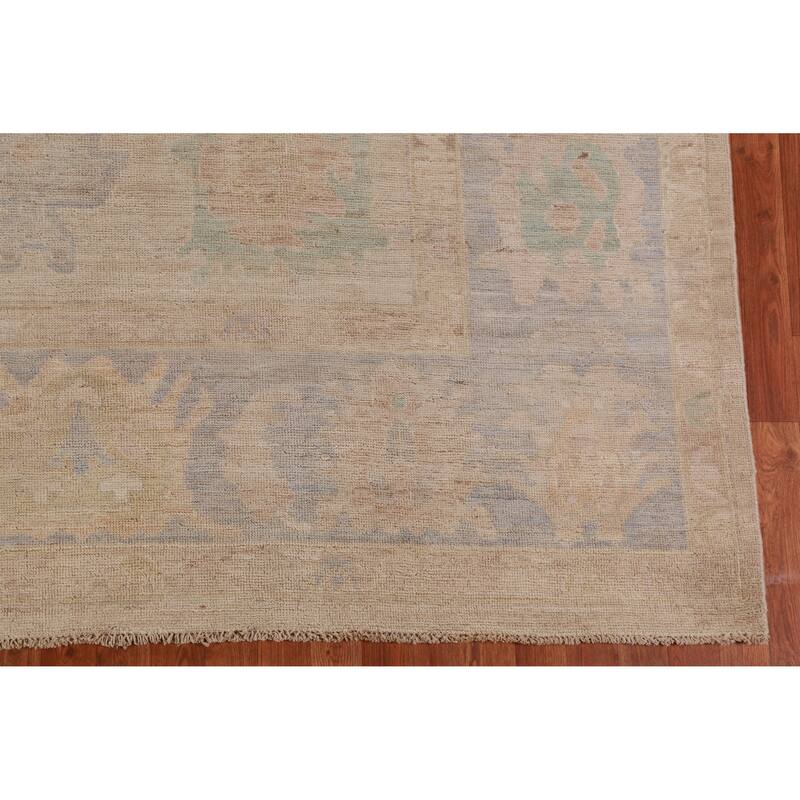 Hand Knotted Oriental 100% Wool Carpet Transitional All-Over Beige & Ivories Oushak Area Rug - 13' 8'' X 10' 1''