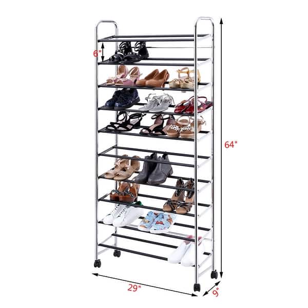 10 Tier 50 Pair Space Saving Storage Organizer Free Standing Shoe Rack Tower Lot
