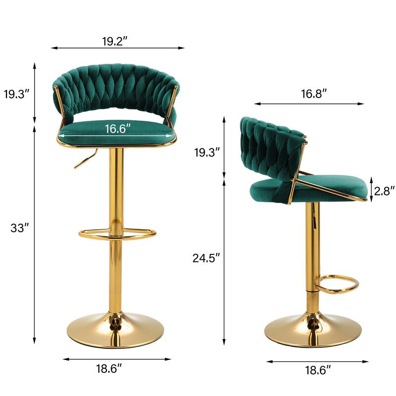2/4 Set Velvet Adjustable Counter Stools Swivel Bar Stools With Backs - 24"-33"