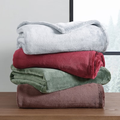 Eddie Bauer Plush Solid- Logo Patch- Soft & Cozy Throw Blankets